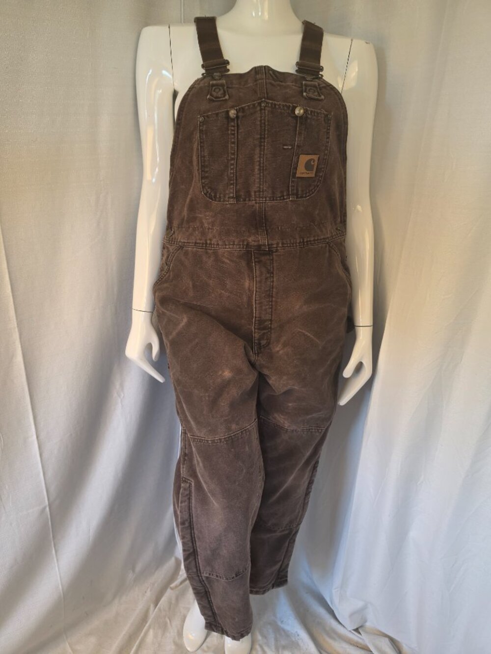 Men's Carhartt Brown 100% Cotton Zipper Leg Overalls Size 40X30